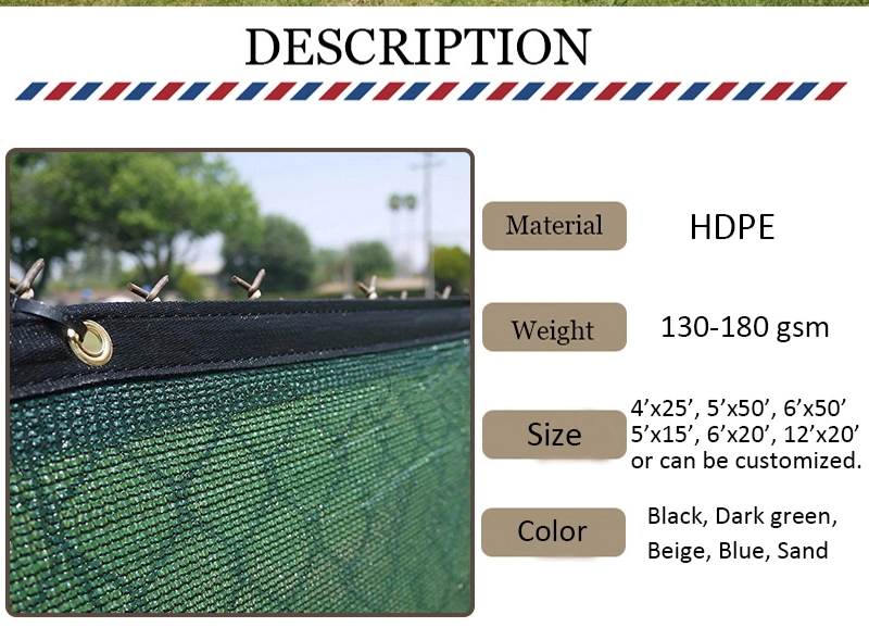 130GSM HDPE Privacy Fence Fabric Screen Mesh / Plastic Wind Breaker for Patio Garden Shade Fence Finished with Hems and Grommets
