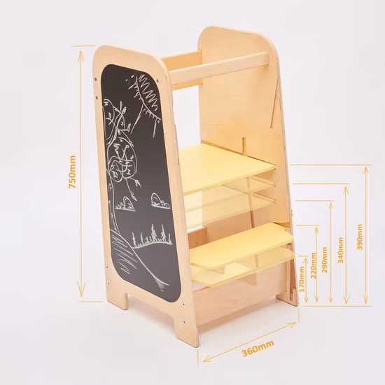 Nontoxic Modern Solid Wood Montessori Furniture Kids Learning Tower Adjustable Height Toddler Kitchen Helper Step Stool with Safety Rails