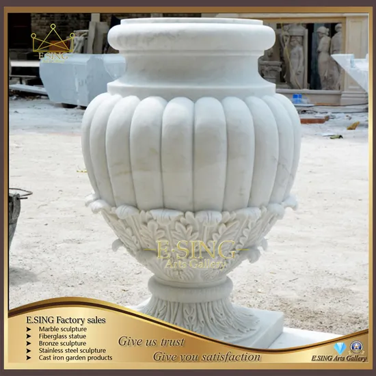 Hot Sale Simple Design Handmade Marble Decorative Urn Natural Stone Garden Products 