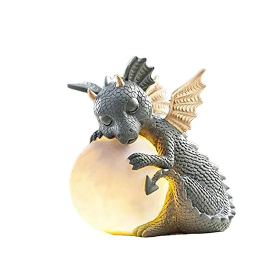 Garden Statues with Gazing Ball Dragon Statue Solar Powered LED Lights Wyz19998 